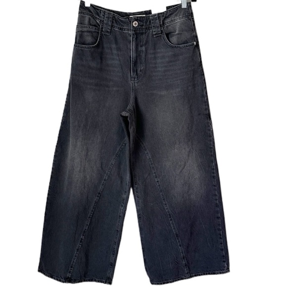 Free People Chilled Vibes Dropped Wide Leg Jeans in Lightening Black NWT - Picture 6 of 7